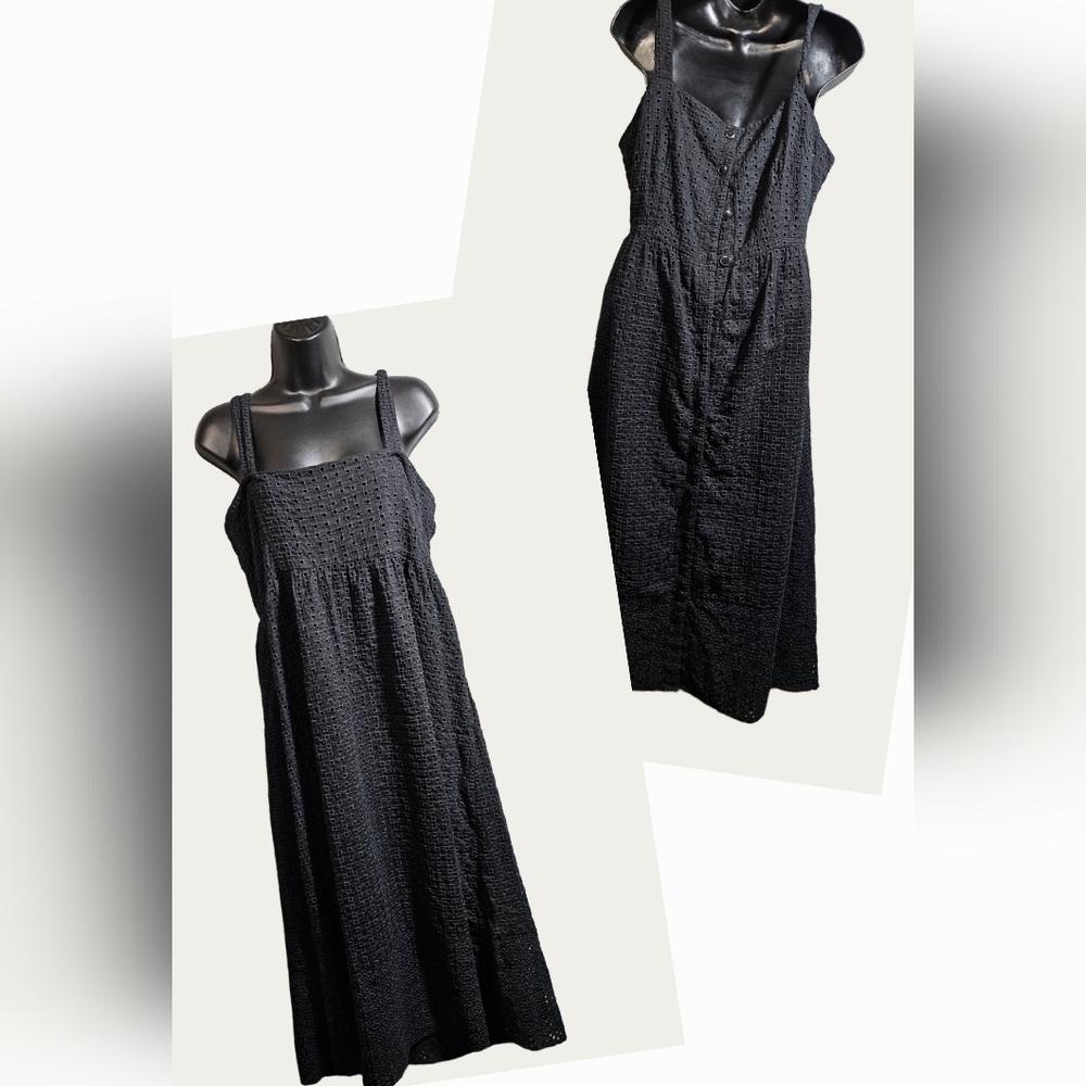 J. Crew Eyelet Button Back Black Maxi Dress 14 XL